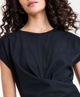 Women's Cotton Twist-Front Cap-Sleeve Top