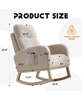 Modern Accent Rocking Chair with Solid Wood Legs & Side Pocket