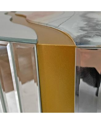 Marble Round Coffee Table with Silver Mirror & Gold Dust Finish