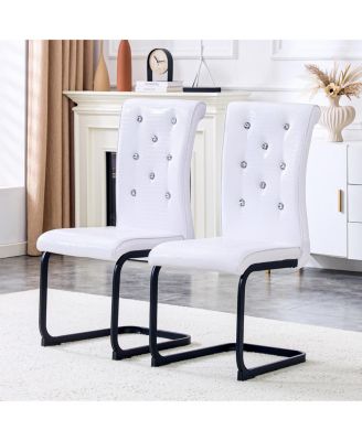 Set of 4 Retro Alligator Upholstered Dining Chairs with Crystal Buckle