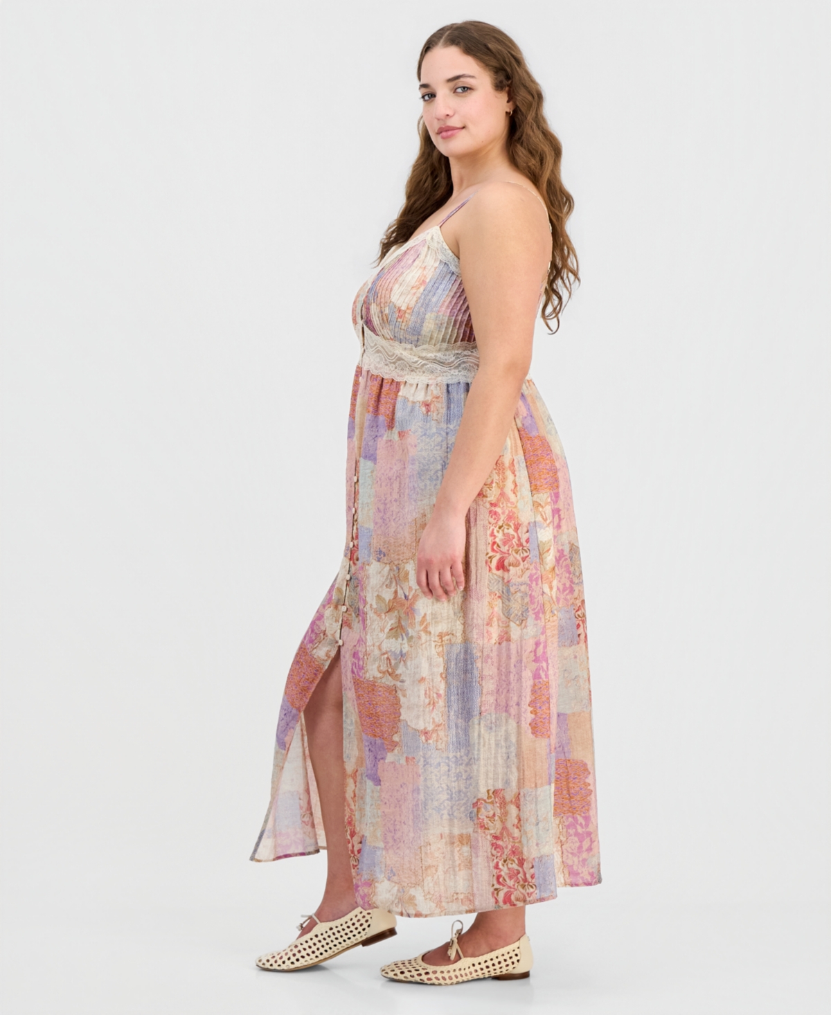 And Now This Trendy Plus Lace-Trim Patchwork-Print Maxi Dress, Macy's Exclusive