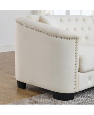 Streamdale 77-Inch Modern Chesterfield Velvet Sofa with Nailhead Arms