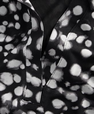 Women's Long-Sleeve Printed Mesh Collared Top