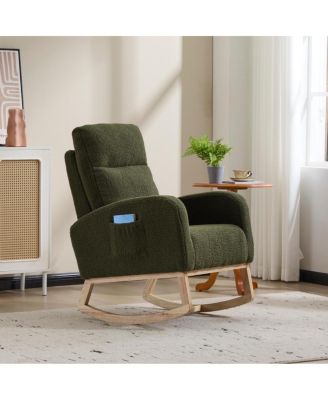  Modern Accent Rocking Chair with Solid Wood Legs & Side Pocket (green, teddy