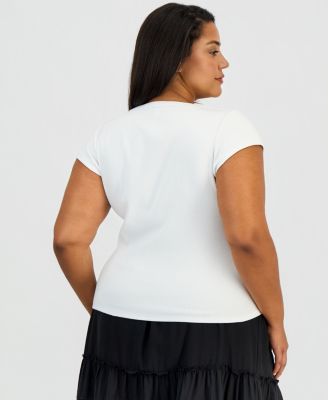 Trendy Plus Size Short-Sleeve Ringer Tee
