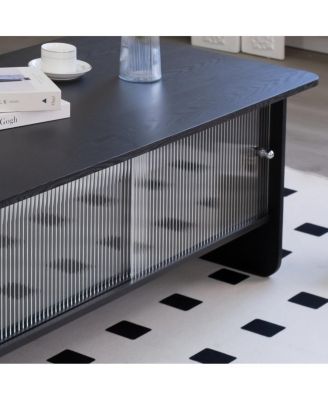 Rectangular Modern Minimalist Coffee Table with Sliding Glass Door Storage
