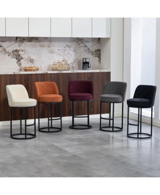 Counter Height Bar Stools Set of 2, Modern Barrel Counter Stools with Backrest