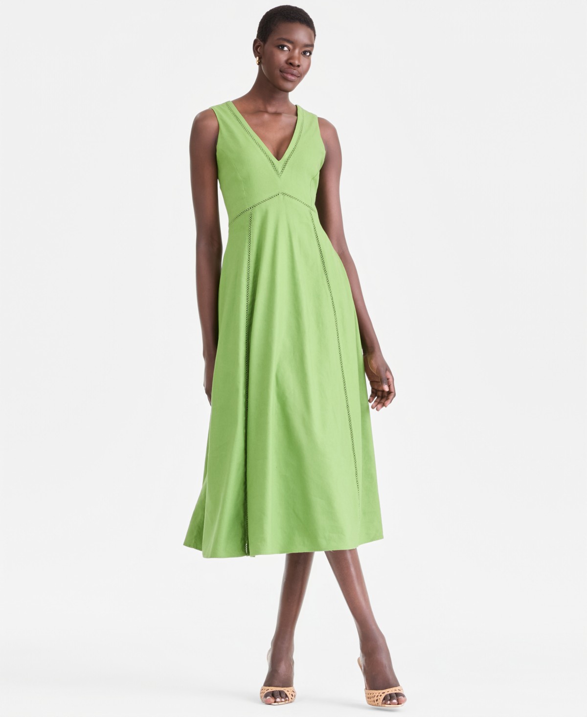 Женские платья I.N.C. International Concepts Women's Sleeveless V-Neck Linen-Blend Midi Dress — фото 1