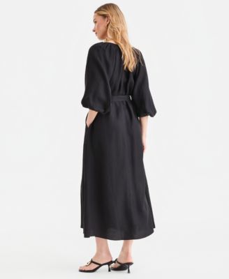 Women's 3/4 Sleeve Tie-Waist Midi Dress