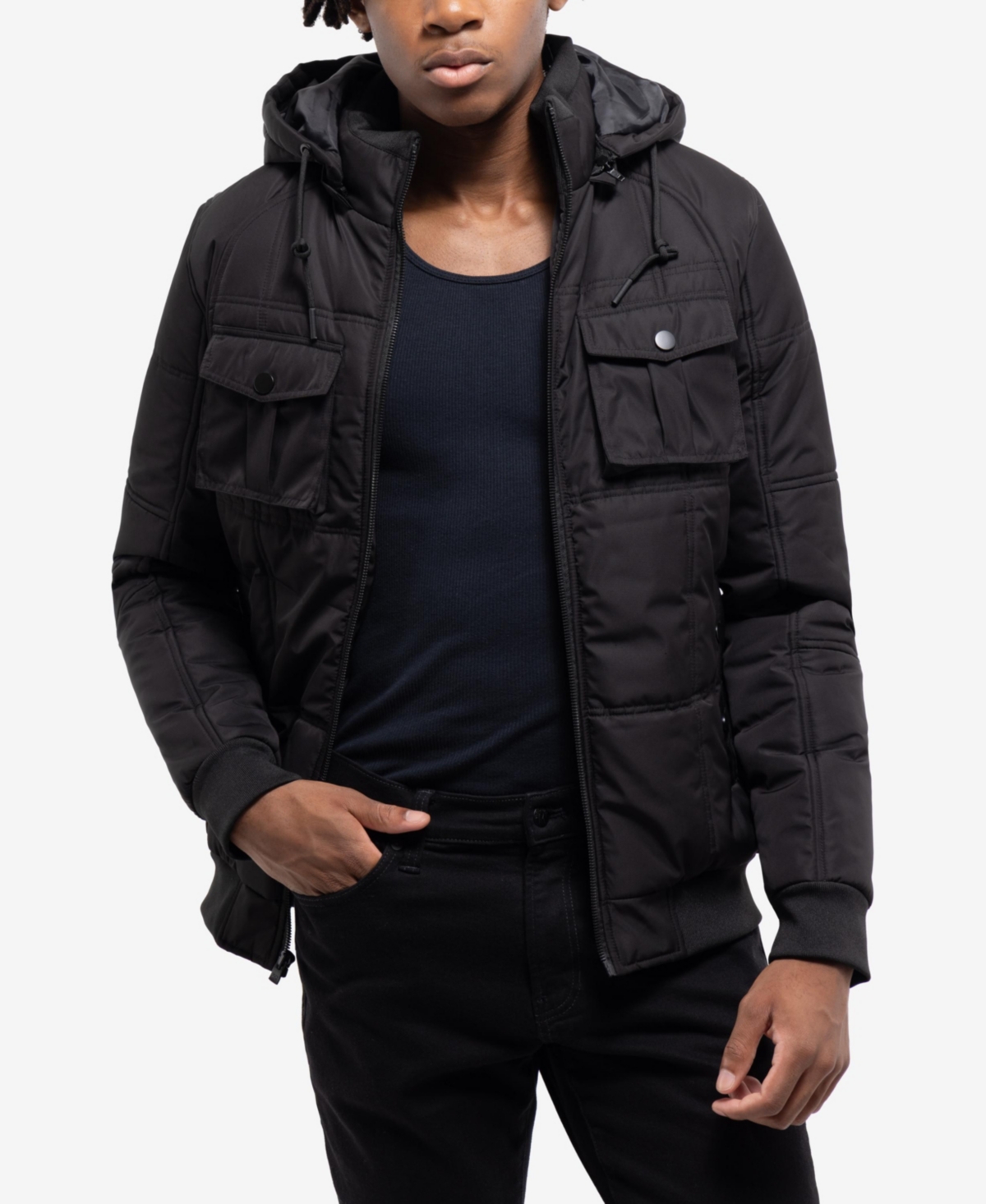 Xray Men's Hooded Puffer Jacket With Patch Chest Pockets