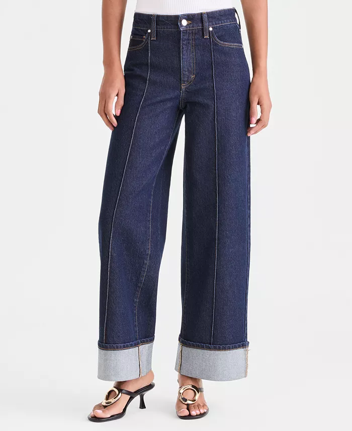 Women's High-Rise Cuffed Wide-Leg Jeans