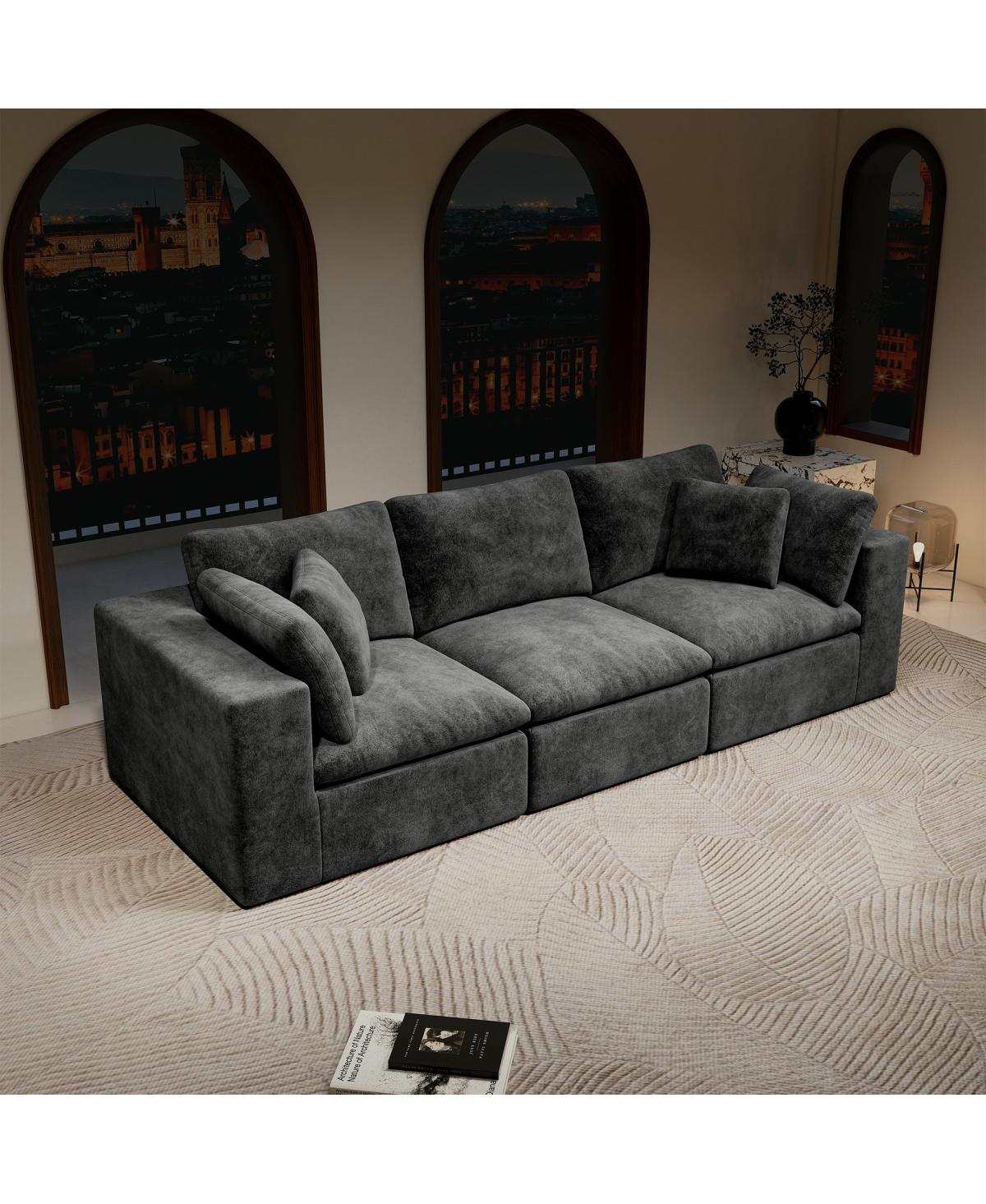 Streamdale Furniture Gray 3PC Modular Sectional Sofa, Plush Corduroy, No Assembly Required