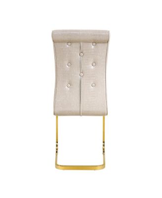 Set of 2 Retro Alligator Upholstered Dining Chairs with Crystal Buckle & Gold Legs