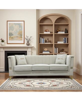 Modern Velvet 3-Seater Sofa with Vertical Channel Tufting