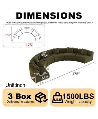 Chenille Curved Sectional Sofa with 6 Pillows, Modular Semi-Circular Sofa for Any Room