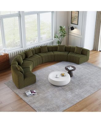 Chenille Curved Sectional Sofa with 6 Pillows, Modular Semi-Circular Sofa for Any Room