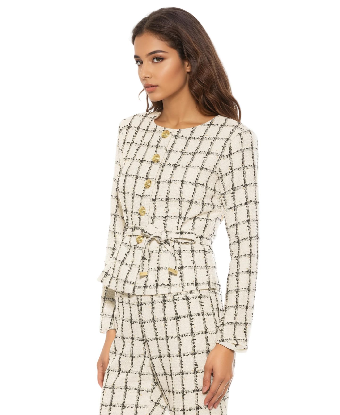 Женская куртка Alexia Admor Arjun Plaid Long Sleeve Scoop Neck Sweater Jacket, цвет: Слоновая кость клетчатый — фото 3