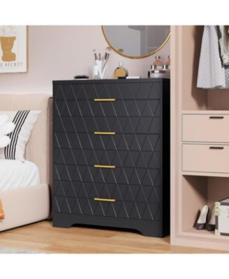 “ 4-Drawer Tall Bedroom Dresser with Gold Handles & Storage”