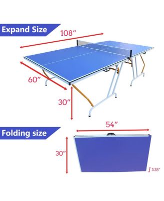 9 Ft Blue Regulation Size Portable Table Tennis Table Foldable Ping Pong Set with Net Paddles for Indoor Family Game Room