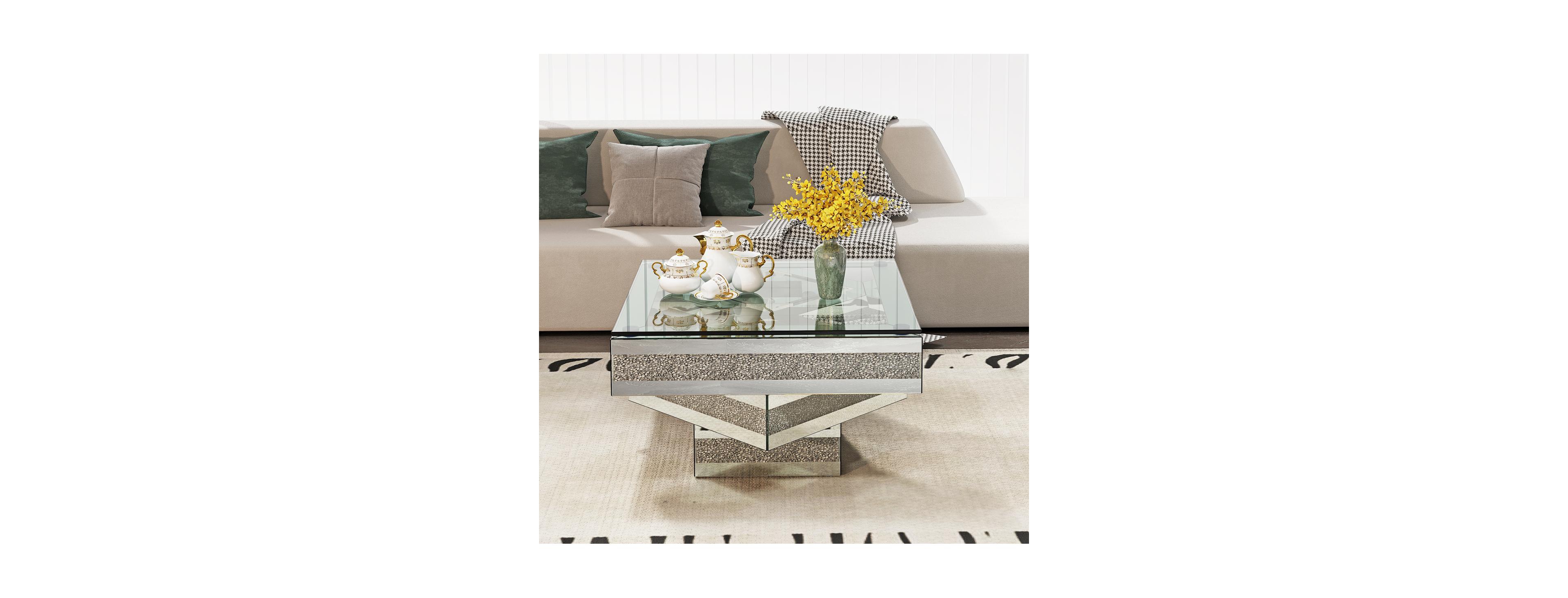 Streamdale Furniture Modern Glam Mirrored Coffee Table with Acrylic