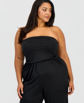 Trendy Plus Size Strapless Ruched Jumpsuit 