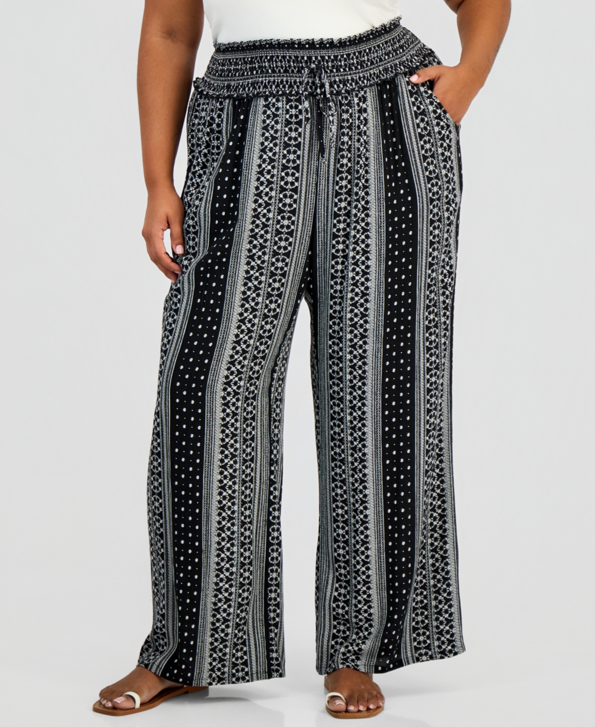 Kingston Grey Trendy Plus Pull-On Wide-Leg Pants