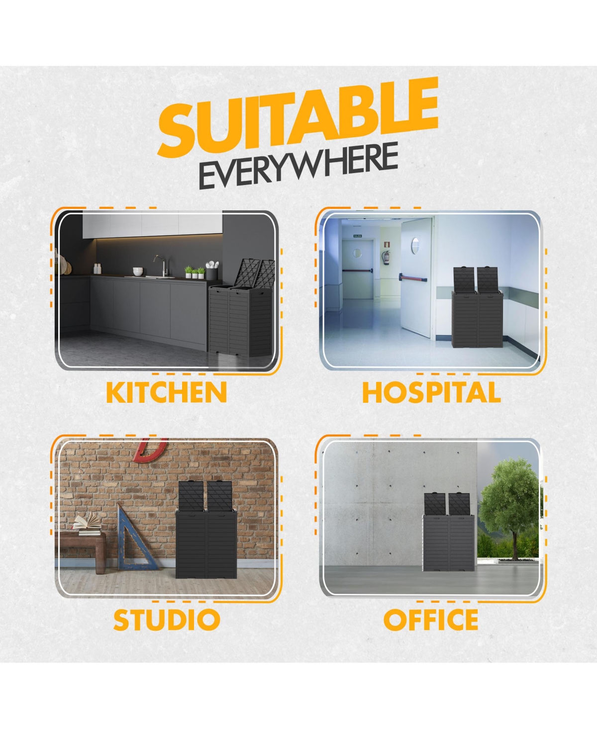 Mondawe 62 Gal Outdoor Resin Trash Bins with Dual Compartment,Lid and Drip Tray