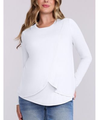 Maternity Motherhood Crewneck Long Sleeve Draped Nursing Tee