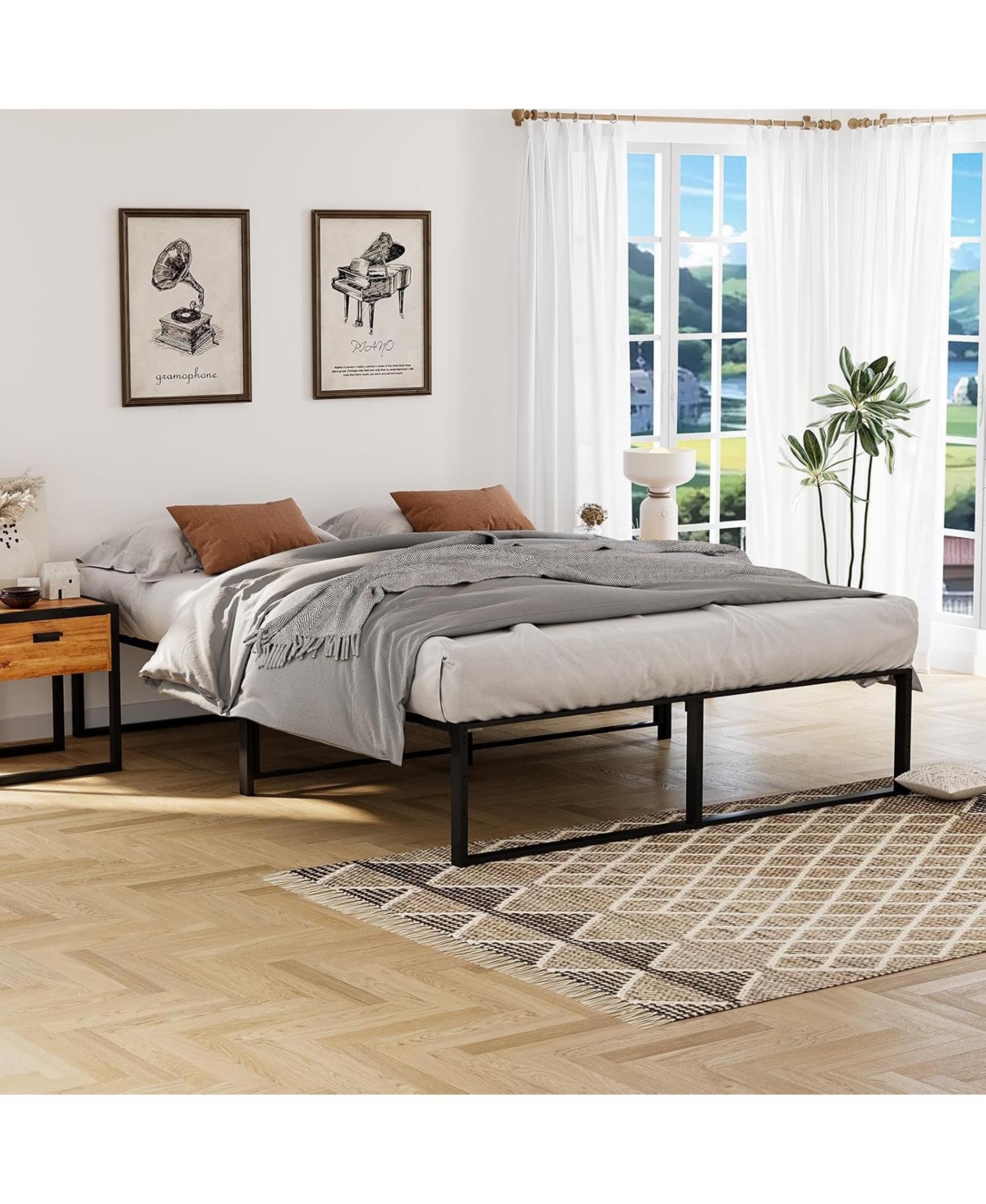 gaomon Metal Platform Bed Frame with Storage, Heavy Duty Bed Frame, Noise Free Mattress Frame with Strong Support Slats for Bed