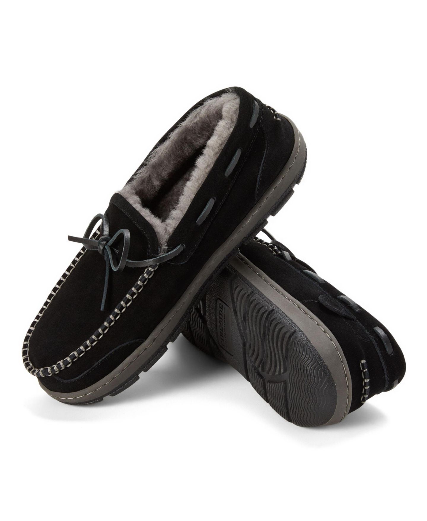 Мужские мокасины Dearfoams Forster Genuine Shearling Moccasin, цвет: Чёрный — фото 4