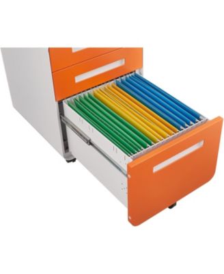 3-Drawer Mobile File Cabinet with Lock, Under Desk Metal Filing Cabinet for Home Office, Orange