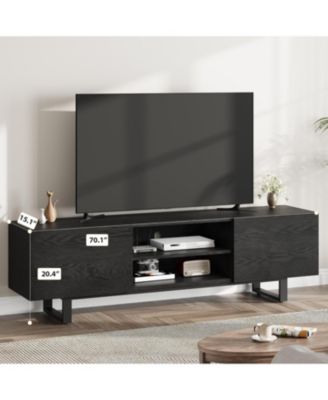 TV Stand for 80 Inch TV, Industrial Entertainment Center with Drawers, Open Storage & Metal Legs, Black