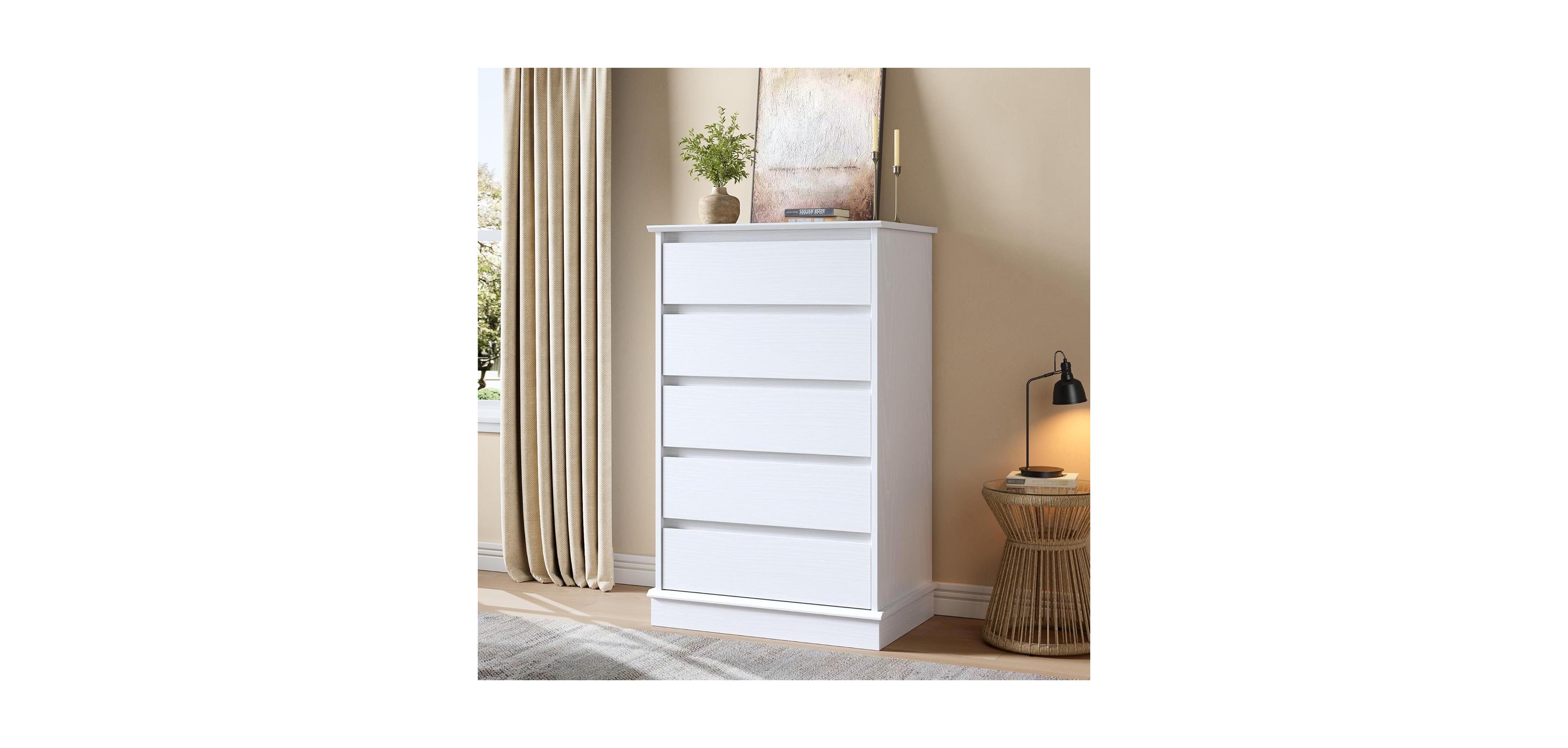 gaomon 5-Drawer Tall Dresser for Bedroom, Wooden Chest of Drawers with Deep Storage for Living Room, White