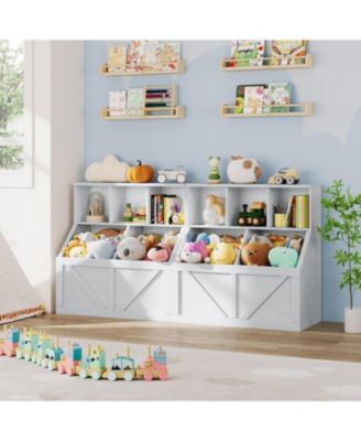 Toy Storage Organizer and Kids Bookshelf, Toddler Toy Storage Cabinet, White