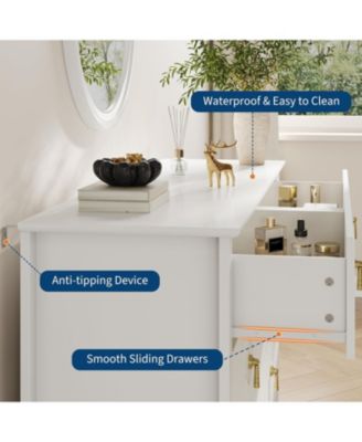 54" Wide Fluted Dresser, 6 Drawer Modern Wood Storage Chest for Bedroom or Entryway, White