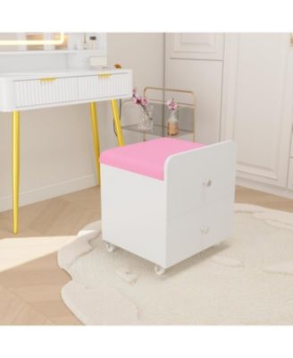 Vanity Stool Chair with Storage, Square Makeup Vanity Stool Side Table with Storage Drawer, Padded Seat for Living Room, Makeup Stations