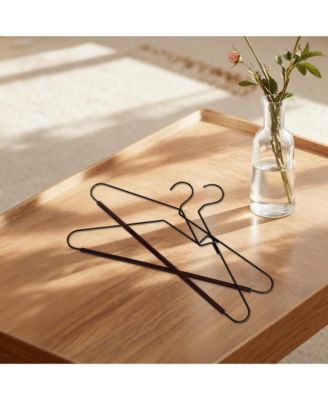 36-Pack S-Shaped Opening Metal Hangers with Wooden Pants Bar, Wire Hangers with Beech Wood Trouser Bar for Sweaters, Jackets, Jeans, T-Shirts