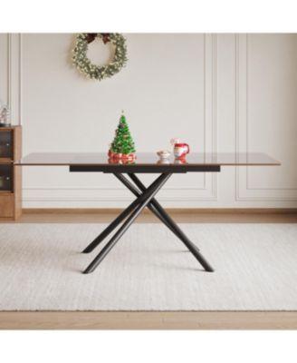 Modern Expandable Dining Table with Retractable Leaf, Glass Top (7-59 chars)