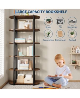 6-Tier Wooden Bookshelf, 71" Industrial Tall Bookcase with Metal Frame for Living Room & Office