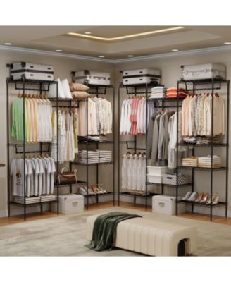 Metal Clothing Rack with 8 Adjustable Shelves and 4 Hanging Rods, Freestanding Garment Rack Organizer