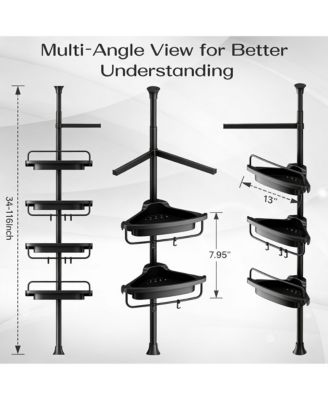 Extendable Rustproof Stainless Shower Caddy with 4 Shelves for Easy Drainage and Stability