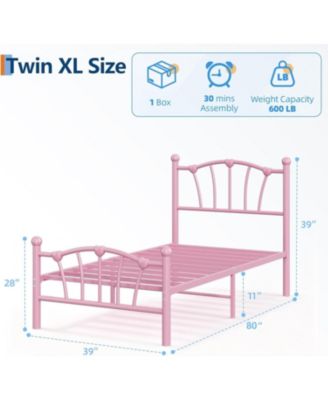 Metal Bed Frame, Bed Frames for Girls, Platform Bed with Heart-Shaped Design Headboard&Footboard, Heavy-Duty - Twin