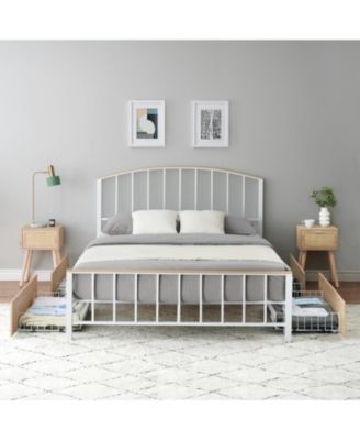  Large 4 Storage Drawers Bed Frame with Headboard