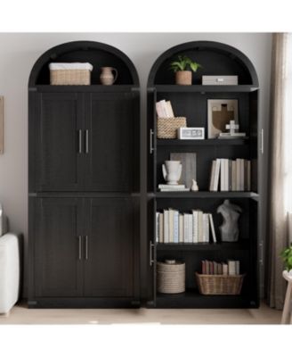 Arched 71.6" Tall Kitchen Pantry Cabinet, Farmhouse Storage Cabinet with Doors, Black