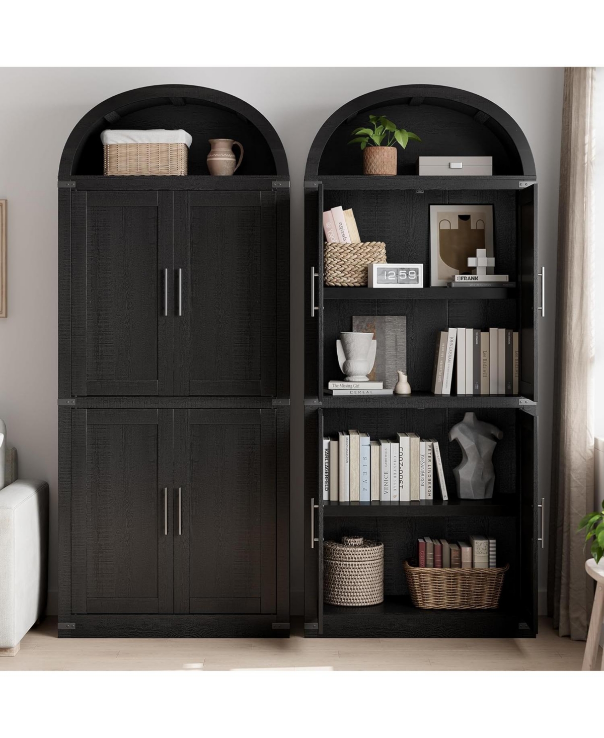 gaomon Arched 71.6" Tall Kitchen Pantry Cabinet, Farmhouse Storage Cabinet with Doors, Black