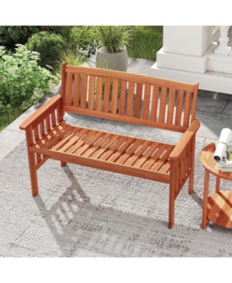 Patio Wood Garden Bench with Slatted Seat, Seats 2