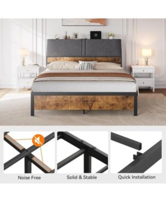 Bed Frame with Charging Station and Storage