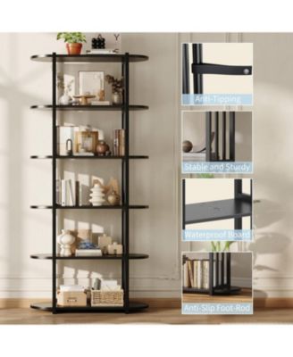 6-Tier Wooden Bookshelf, 71" Industrial Tall Bookcase with Metal Frame for Living Room & Office, Black