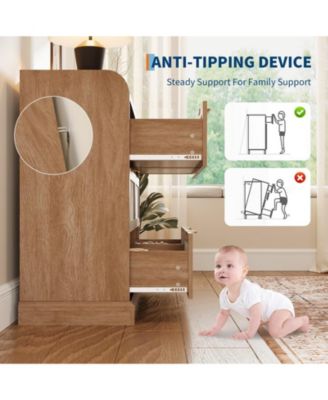 6-Drawer Rattan Dresser for Bedroom, 47.2" Wide Wooden Chest with Ample Storage, Beige