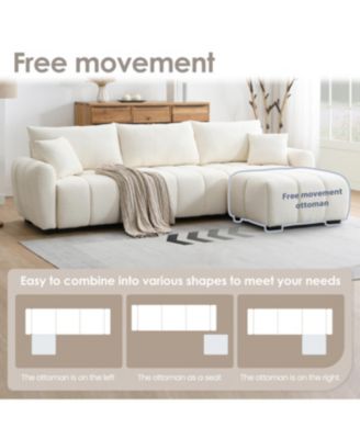 110" Modular Sectional Sofa, L-Shape, Extra-Large Seat, Movable Ottoman, Boucle Fabric